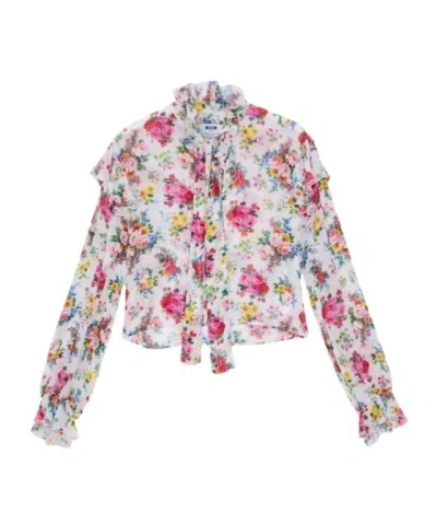 Msgm Floral-print Ruffled Blouse In Multi