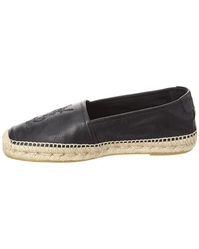 Saint Laurent Black Leather Monogram Espadrilles In Black