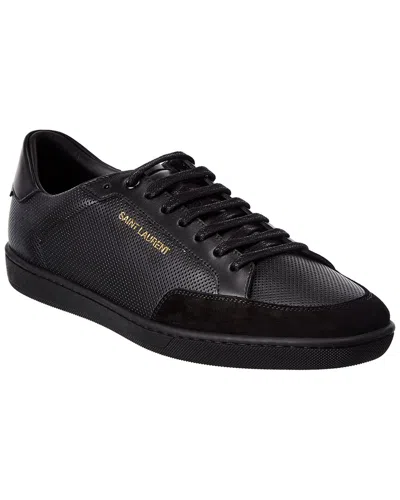 Saint Laurent Leather Sneakers With Almond Toe And Perforated Style In Black