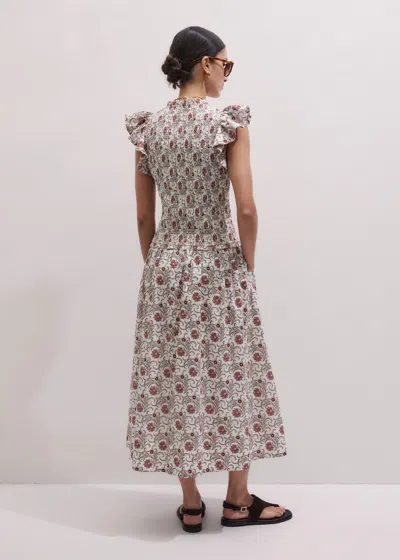 Me+em Cotton In Bloom Floral Print Midi Dress Orange-multi