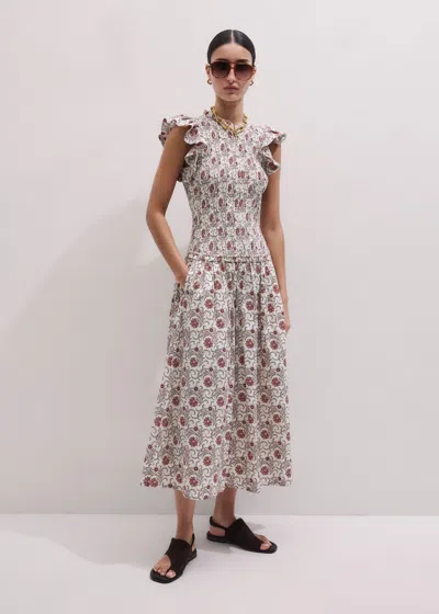 Me+em Cotton In Bloom Floral Print Midi Dress Orange-multi