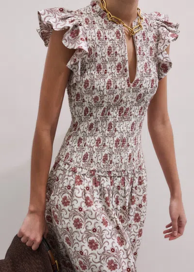 Me+em Cotton In Bloom Floral Print Midi Dress Orange-multi