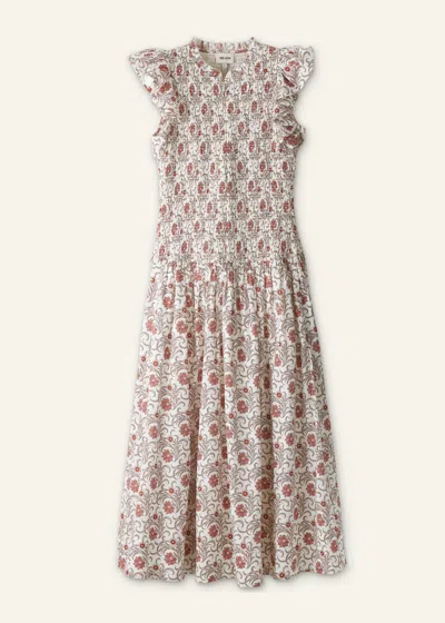 Me+em Cotton In Bloom Floral Print Midi Dress Orange-multi