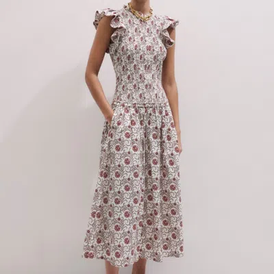 Me+em Cotton In Bloom Floral Print Midi Dress Orange-multi