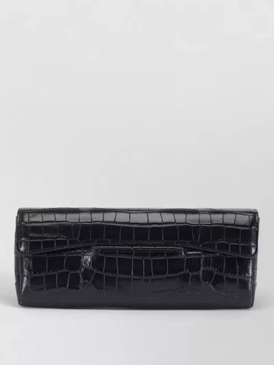 Totême Rectangular Crocodile Leather Clutch Top Handle In Black