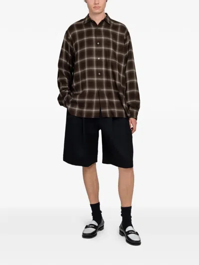 Ssstein Check Oversized Long Sleeve Shirt In Brown
