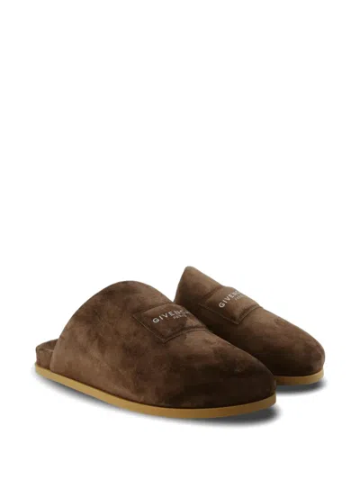 Givenchy Logo-patch Slides In Brown