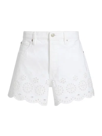 Frame Womens White The Eyelet Embroidered-hem Denim Shorts