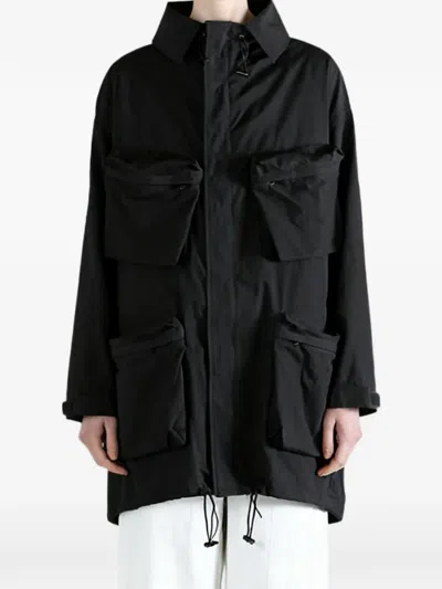 Y's Hooded Multi-pocket Coat In Black