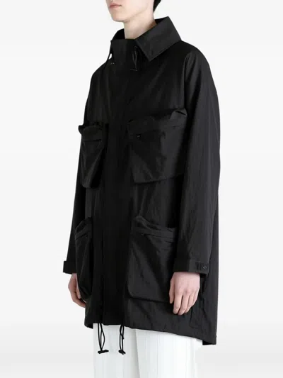 Y's Hooded Multi-pocket Coat In Black