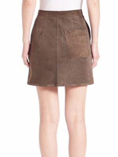 Shop Helmut Lang Suede Button-down Skirt In Marsh