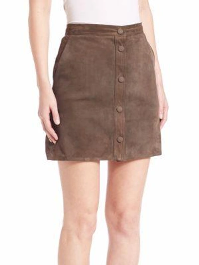 Shop Helmut Lang Suede Button-down Skirt In Marsh
