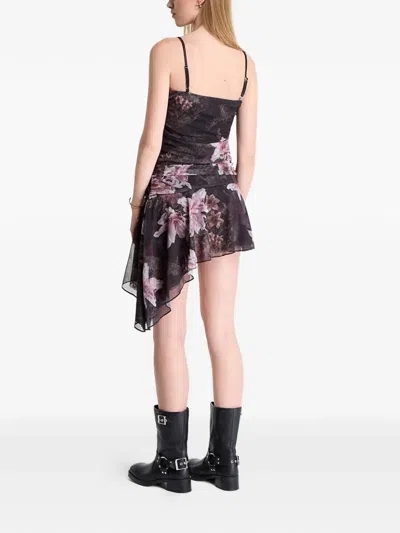 Allsaints Polyester Bea Asymmetric Mesh Mini Dress In Multi