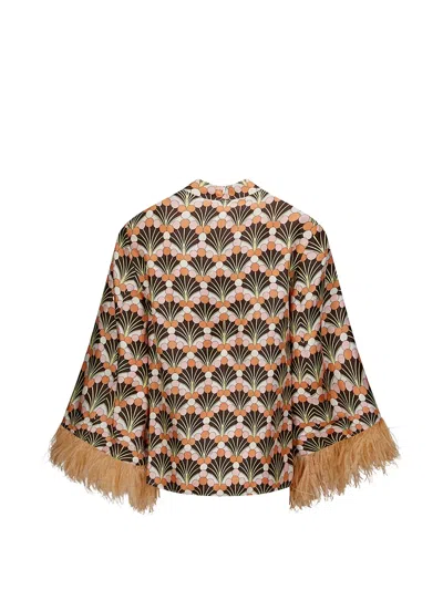 La Doublej Make An Exit Feather-trim Blouse In Brown