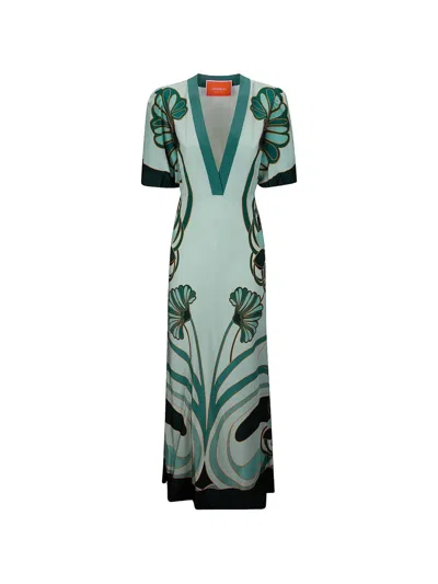 La Doublej Marlene Satin-trimmed Printed Silk-crepe Midi Dress In Multi