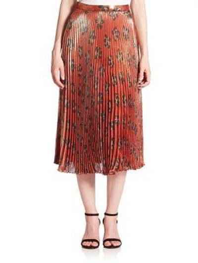 Shop Suno Pleated Midi Skirt In Metallic Orange