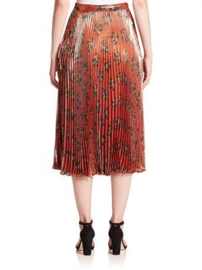 Shop Suno Pleated Midi Skirt In Metallic Orange