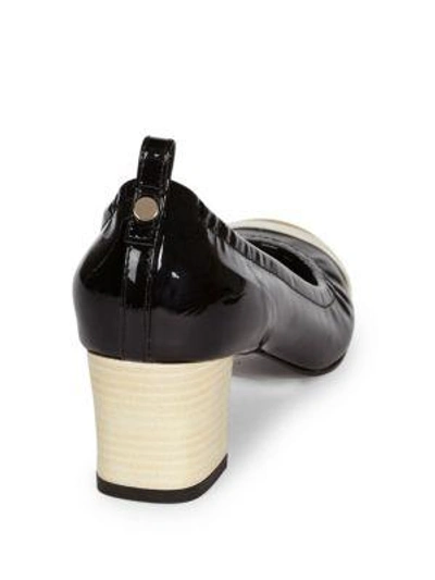 Shop Lanvin Cube-heel Patent Leather Cap Toe Ballet Pumps In Black-multi