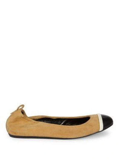 Shop Lanvin Suede Cap Toe Ballet Flats In Navy Black