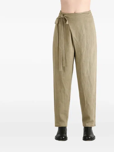 Uma Wang Herringbone-pattern Wrap-style Trousers In Brown