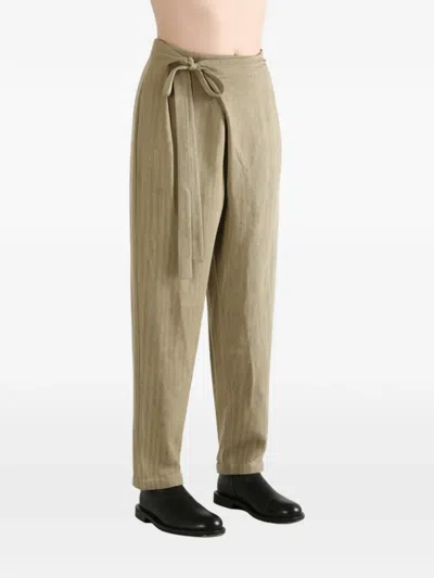 Uma Wang Herringbone-pattern Wrap-style Trousers In Brown