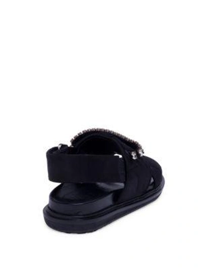 Shop Marni Fusbett Crystal-embellished Quilted Crisscross Sandals In Black
