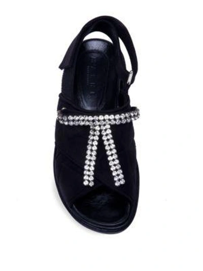 Shop Marni Fusbett Crystal-embellished Quilted Crisscross Sandals In Black