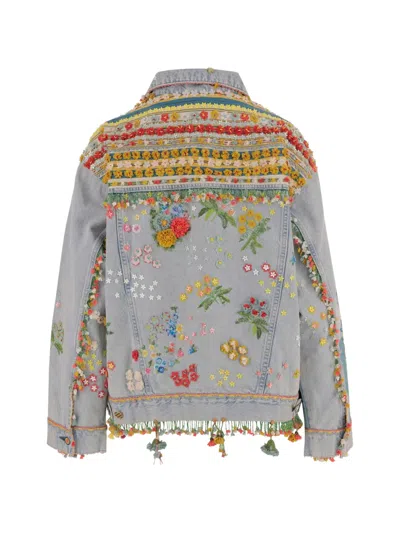 Péro Floral-embroidered Denim Jacket In Multi