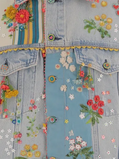 Péro Floral-embroidered Denim Jacket In Multi