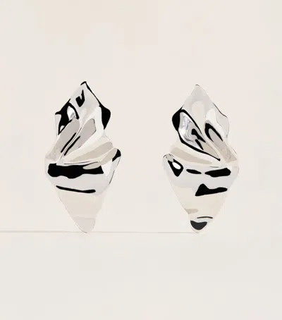 Alexis Bittar Crumpled Gold Small Post Earrings In Silver