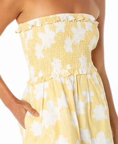 Roxy Avalon Floral Print Strapless Minidress In Yellow