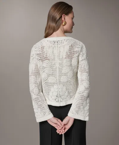 Donna Karan Crochet Button Front Jacket In White
