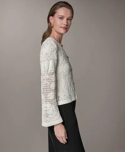 Donna Karan Crochet Button Front Jacket In White