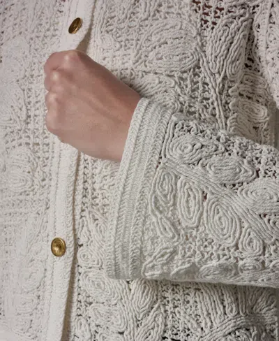 Donna Karan Crochet Button Front Jacket In White