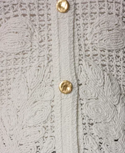 Donna Karan Crochet Button Front Jacket In White