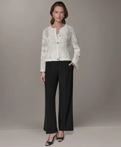 Donna Karan Crochet Button Front Jacket In White