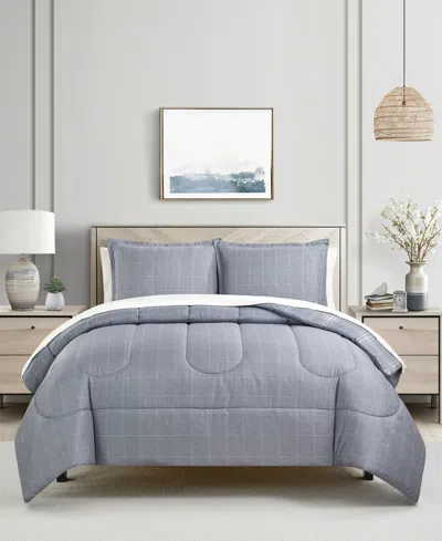 Macy's Benjamin Plaid Reversible 3-pc. Comforter Sets In Gray