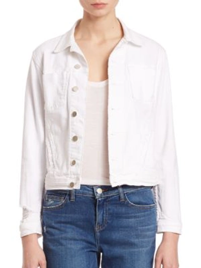 Shop L Agence Celine Slim Distressed Denim Jacket In Blanc Distressed
