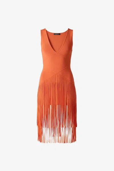 Toccin Patricia V-neck Seamed Midi Dress With Fringe In Orange