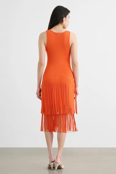 Toccin Patricia V-neck Seamed Midi Dress With Fringe In Orange