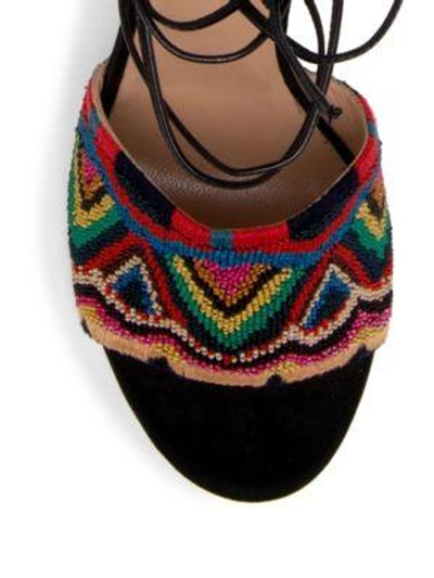 Shop Valentino Native Embroidered Suede Lace-up Ankle-wrap Sandals In Multicolor