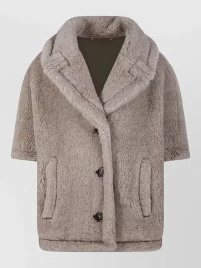 Max Mara Faux Fur Shawl Collar Coat Side Pockets In Neutral
