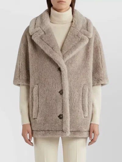 Max Mara Faux Fur Shawl Collar Coat Side Pockets In Neutral