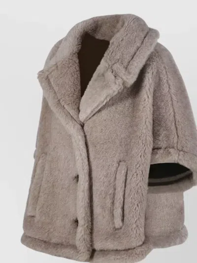 Max Mara Faux Fur Shawl Collar Coat Side Pockets In Neutral