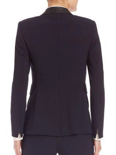 Shop Akris Punto Leather Detail Blazer In Navy