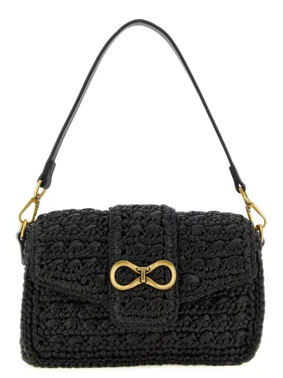 Twinset Black Rectangular Textured Shoulder Bag In Black