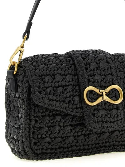 Twinset Black Rectangular Textured Shoulder Bag In Black