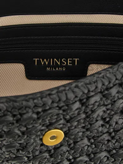 Twinset Black Rectangular Textured Shoulder Bag In Black