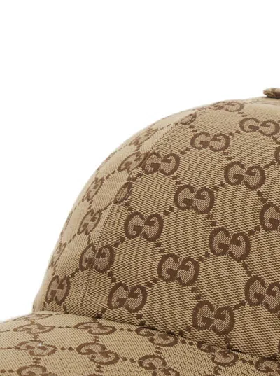 Gucci Women Beige Baseball Hat With Curved Brim And All-over Gg Motif In Fabric Woman In Brown