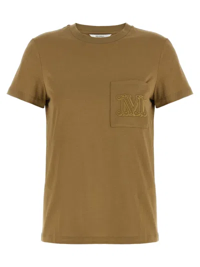 Max Mara Embroidered-logo Patch-pocket T-shirt In Brown